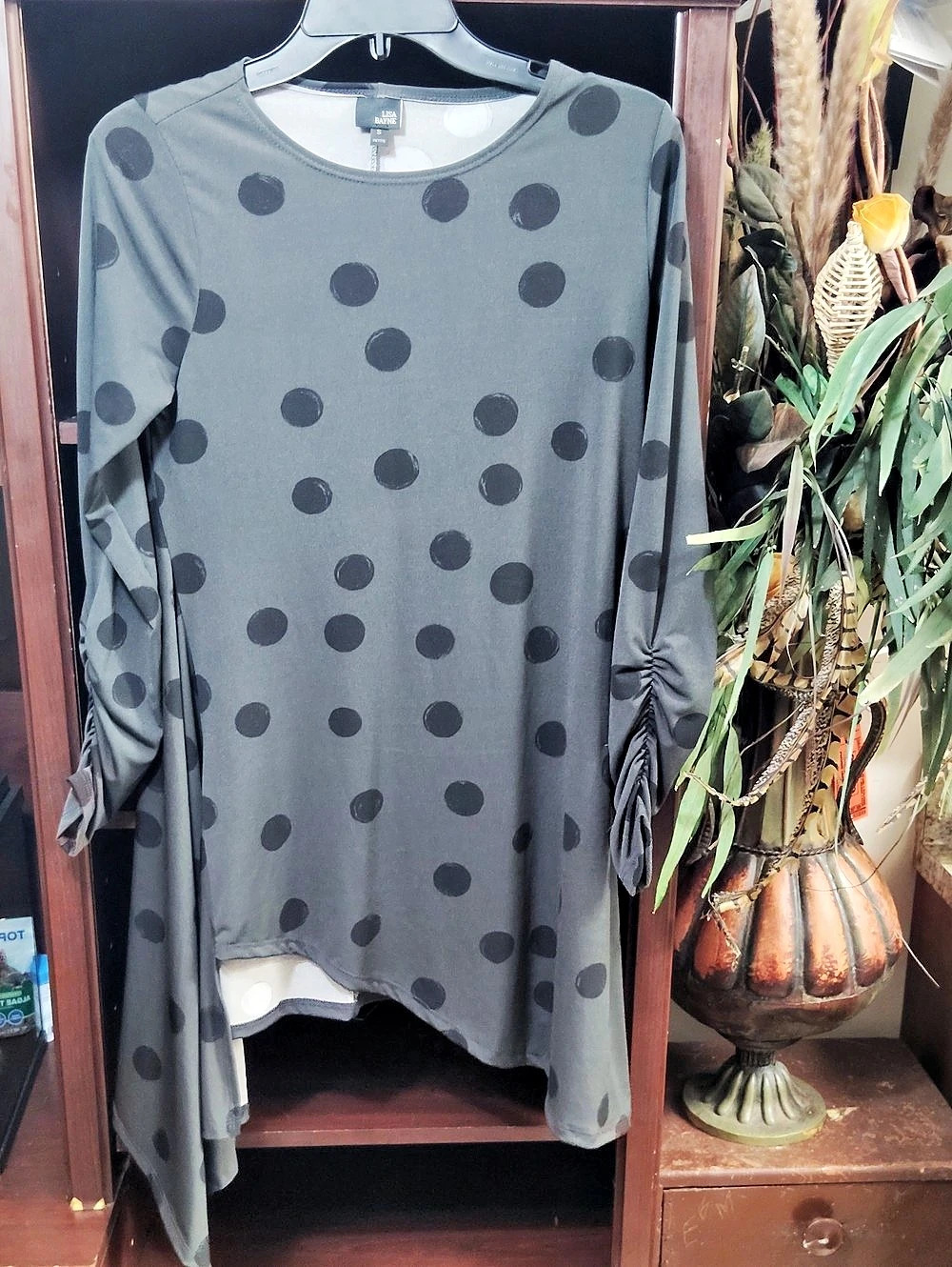 Lisa Bayne Polka Dot Tunic in Gray & Black Size Small